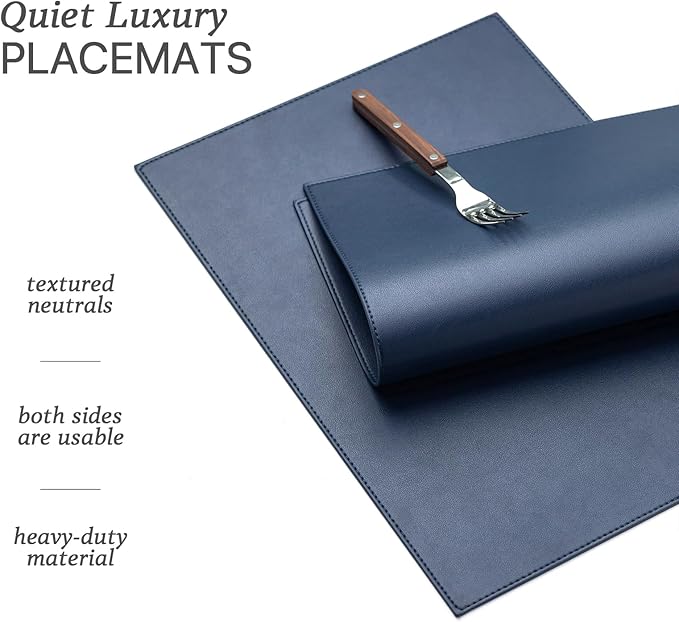 Baroyal Faux Leather Placemats Set of 8 Vinyl Washable Wipeable Table Mats for Kitchen Dining Table Heat Resistant Waterproof Modern Indoor/Outdoor Placemats Non-Slip Easy Clean Place Mats (Navy Blue)
