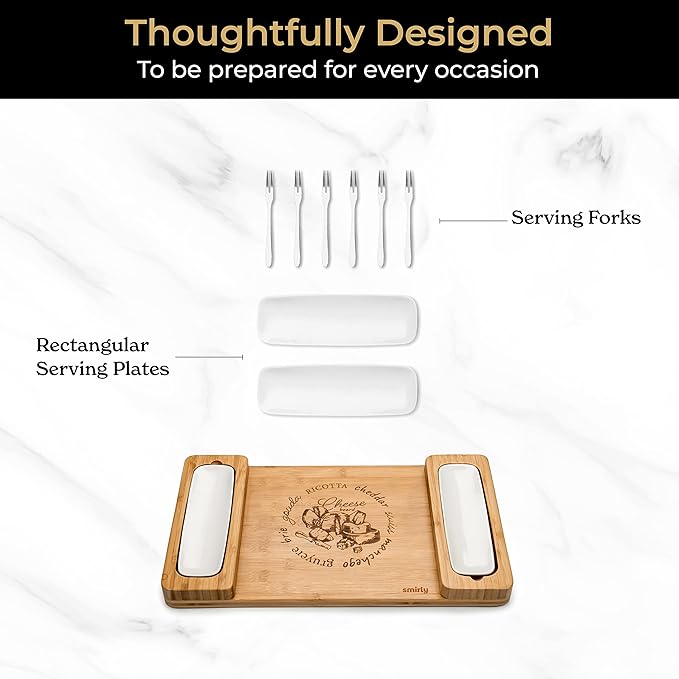 SMIRLY Charcuterie Boards Set - Large Bamboo Cheese Board Set - House Warming Gifts New Home, Wedding Gift for Couple, Bridal Shower Gift, Birthday Gifts for Women