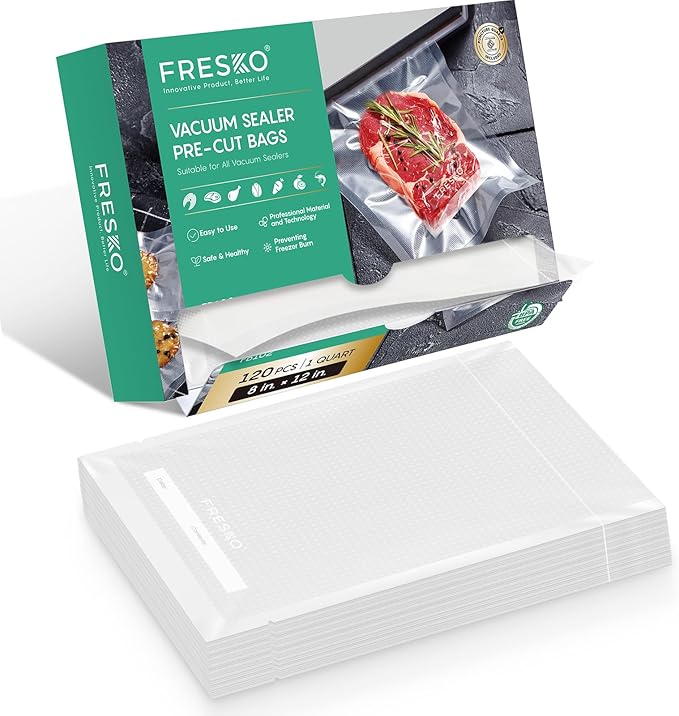 FRESKO 8"x12" Food Vacuum Sealer Bags, 120Pcs PreCut Bags for Food Vacuum Storage, Vacuum Seal Food Sealer Bags with BPA Free and Heavy Duty, Great for Sous Vide Bag Meal Prep