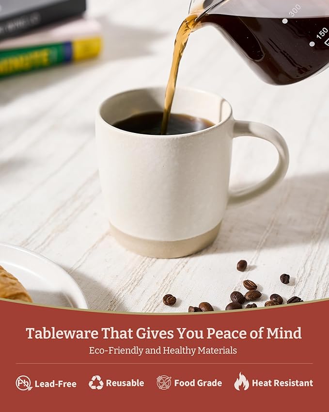 famiware Coffee Mugs Set of 6, Milkyway 13 oz Mug Set, Ceramic Cup Set with Handle for Coffee, Tea, Cocoa, Milk, Matte White