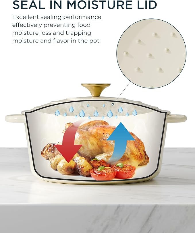 Enameled Cast Iron Dutch Oven - 4.5QT Pot with Lid & Cotton Potholders - Heavy-Duty Cookware for Braising, Stews, Roasting, Bread Baking, Oven Safe up to 500째 F & Across All Cooktops, Cream White