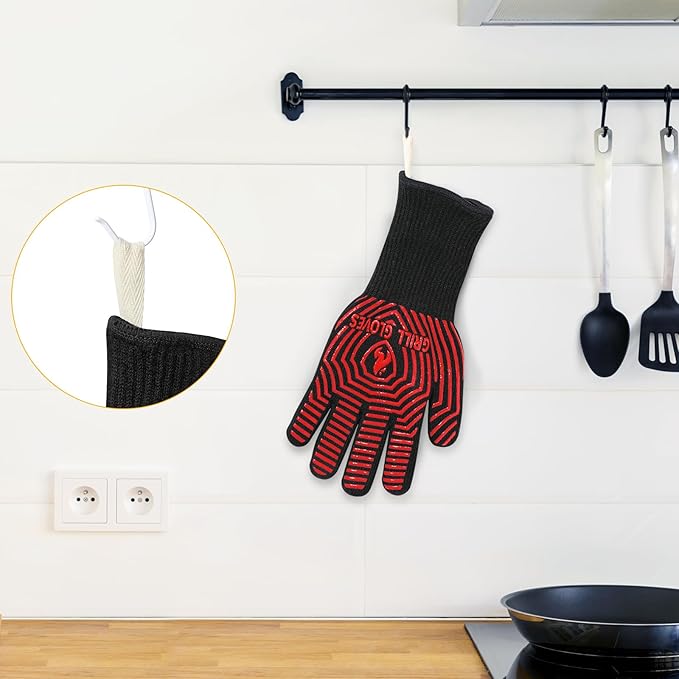 BBQ Gloves, BBQ Accessories 1472??Extreme Heat Resistant, Grilling Gloves Silicone Non-Slip Oven Mitts, Kitchen Gloves for BBQ, Grilling, Cooking, Baking-1 Pair 14inch