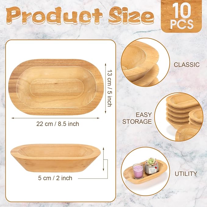 Nuogo 10 Pack Wooden Dough Bowls Bulk 8.5 Inch Rustic Dough Bowls for Wedding DIY Candle Home Crafts Making Farmhouse Fruits Supplies Decoration(Khaki)