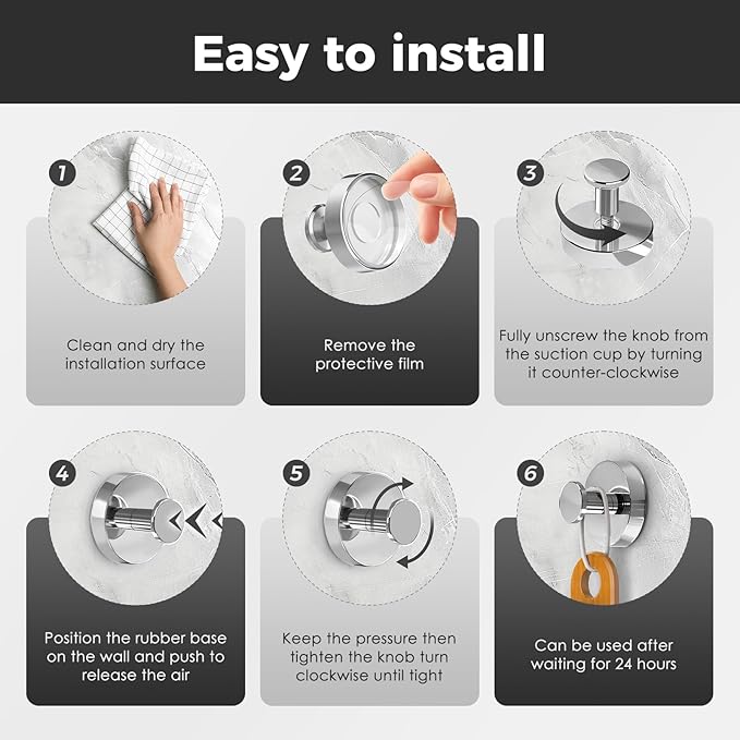 Shower Hooks for Inside Shower,Suction Cup Hooks for Glass Window,Removable Towel Hooks for Bathrooms,6 Packs(Mirror)