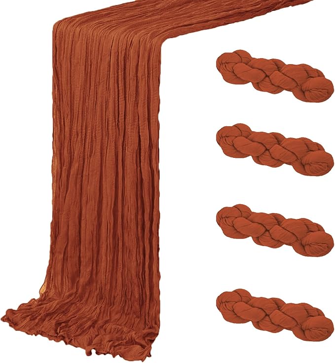 4 Pack Terracotta Cheesecloth Table Runner 20 x 120 inch Gauze Table Runners 10 FT Long,Semi Sheer Cheese Cloth Fabric Table Runner Bulk for Wedding,Party,Baby Shower,Bridal Shower Decoration