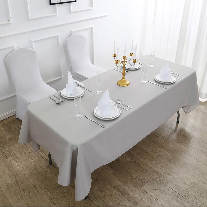 Cupuamon Rectangle Tablecloth 90x132 inch Washable Polyester Fabric Table Cloth for Wedding Party Dining Banquet Decoration（90x132, Silver）