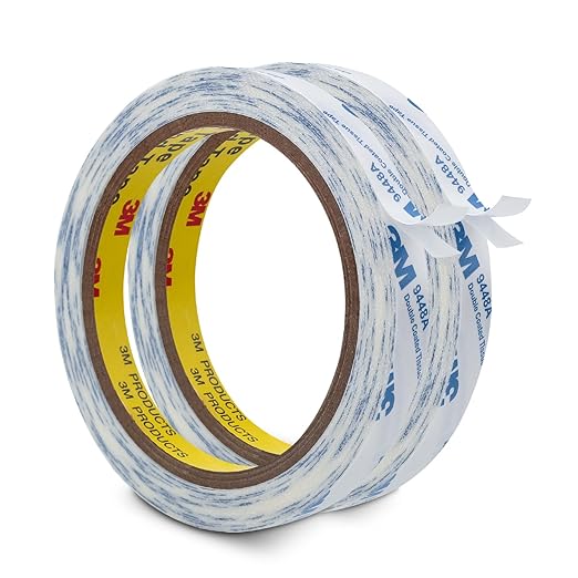 3M Double Sided Tape 9448A 0.39"횞32.8Ft 2 Pack Double Coated Tissue Tape Adhesive Sticky Tape Translucent Removable for Foam Art Craft Nameplate Bonding