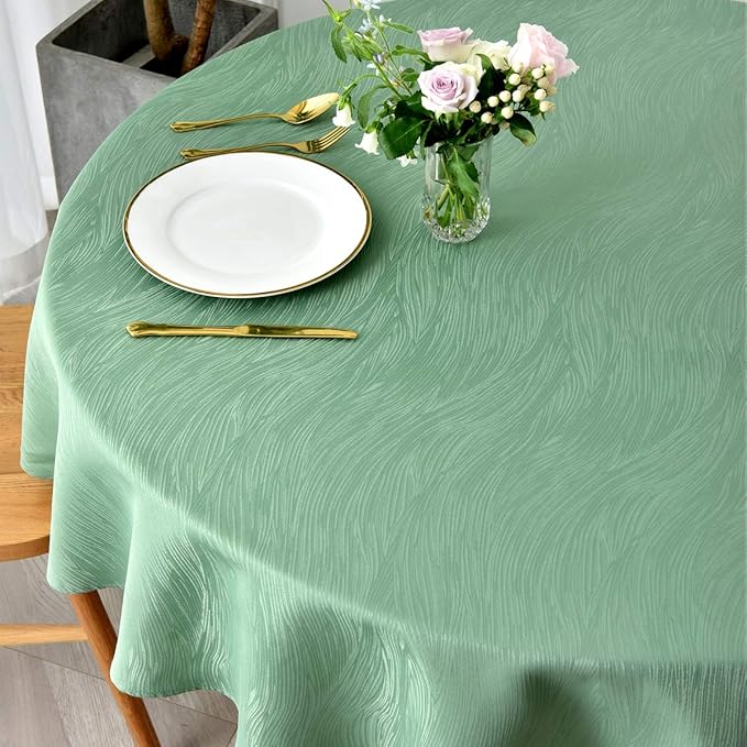 maxmill Round Jacquard Tablecloths Swirl Design Spillproof Wrinkle Free Heavy Weight Soft Table Cloth for Circular Table Cover of Buffet Banquet Parties Holiday Dinner Round 90 Inch Sage Green