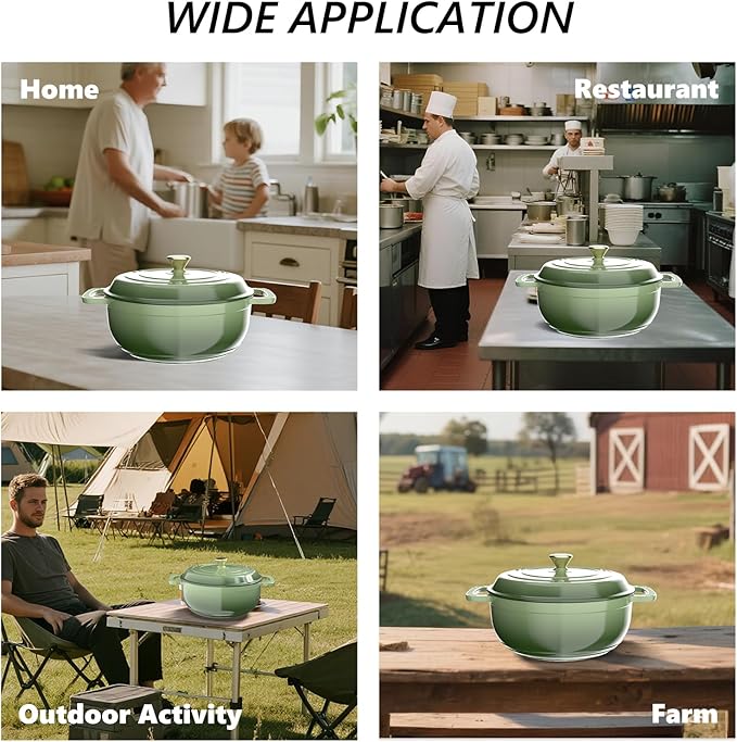 VINGLI 6QT Enameled Cast Iron Round Dutch Oven Pot with Lid, NonStick Casserole Pot with Dual Handles & Silicone GlovesRed, Oven Safe up to 500째F or on Stovetop, Dutch Oven for Bread Baking, Green