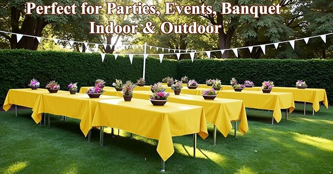 [6 Pack] Yellow Paper Tablecloth Disposable for Rectangle Tables, 54 X 108 Inch Party Table Cover with Plastic Backing, Waterproof 3 Ply Table Cloth for Cocktail Birthday Baby Shower
