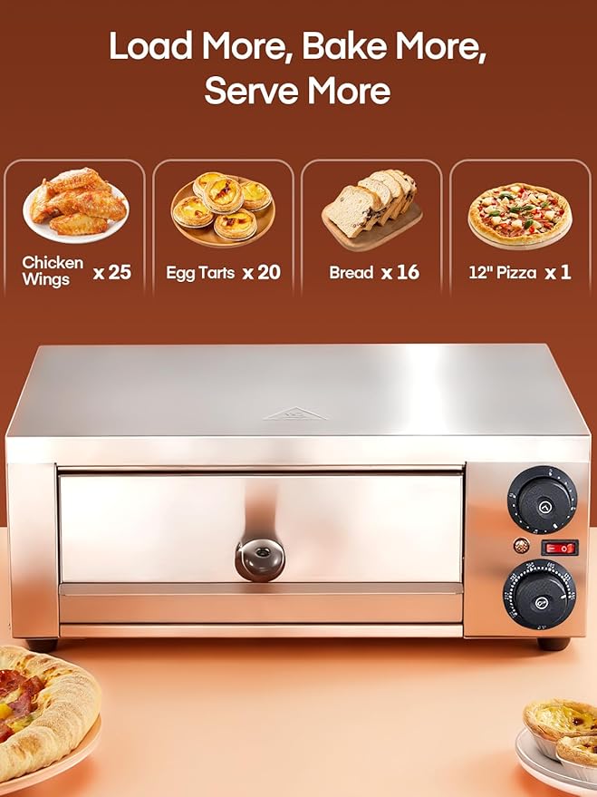 Pizza Oven Indoor, 12 Inch Electric Pizza Ovens with 662??Max Temp, 1800W Pizza Maker for Home with Alert Timer, Pizza Cooker Machine Suitable for Both Home and Commercial Use