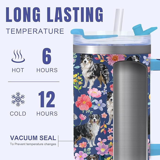 Yogusut Bernese Mountain Gifts for Women, 40oz Stainless Steel Insulated Tumbler Travel Mug Cup with Handle Straw, Gifts for Dog Mom Dog Lover