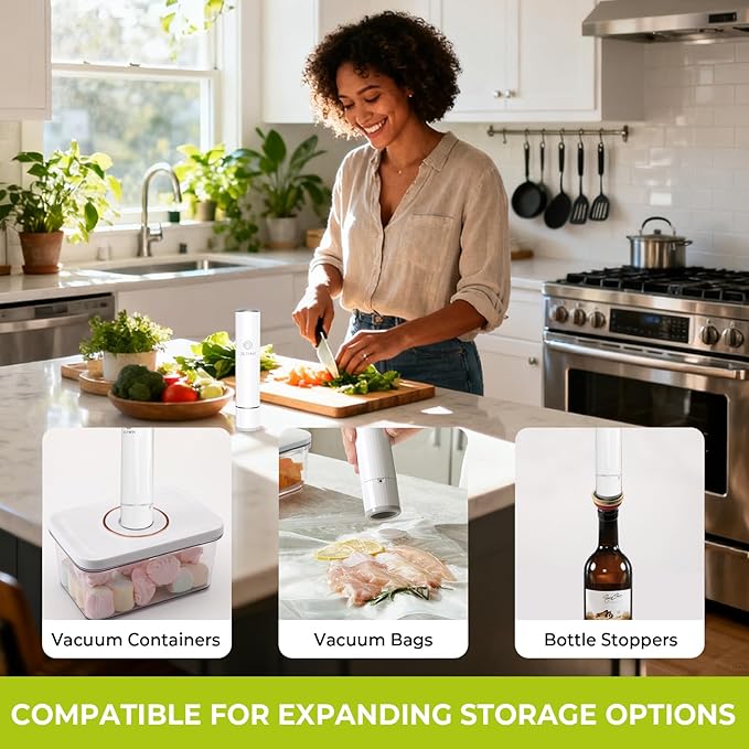 Handheld Vacuum Sealer for Food, Compact Portable Food Saver Pump with 30 BPA?멑ree Reusable Vacuum Bags Type-C Rechargeable, Ideal for Sous Vide, Meal Prep, Leftovers & Freezer Storage