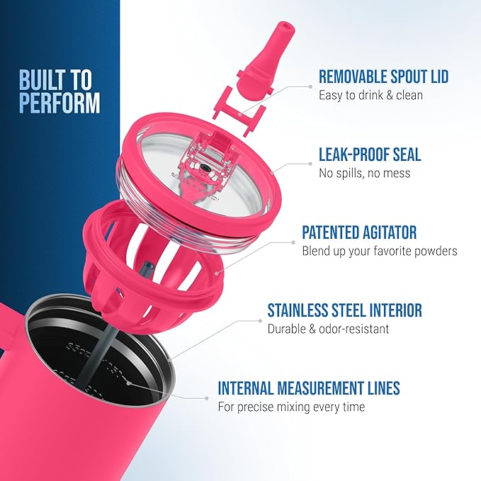 Ice Shaker 40 oz Tumbler with Handle and Straw | 40oz Neon Pink | Cold for 30+ Hours | 2-in-1 Tumbler Shaker Bottle | Odor-Free 40 ounce Bottle for Water, Protein Shakes, Smoothies, Cocktails
