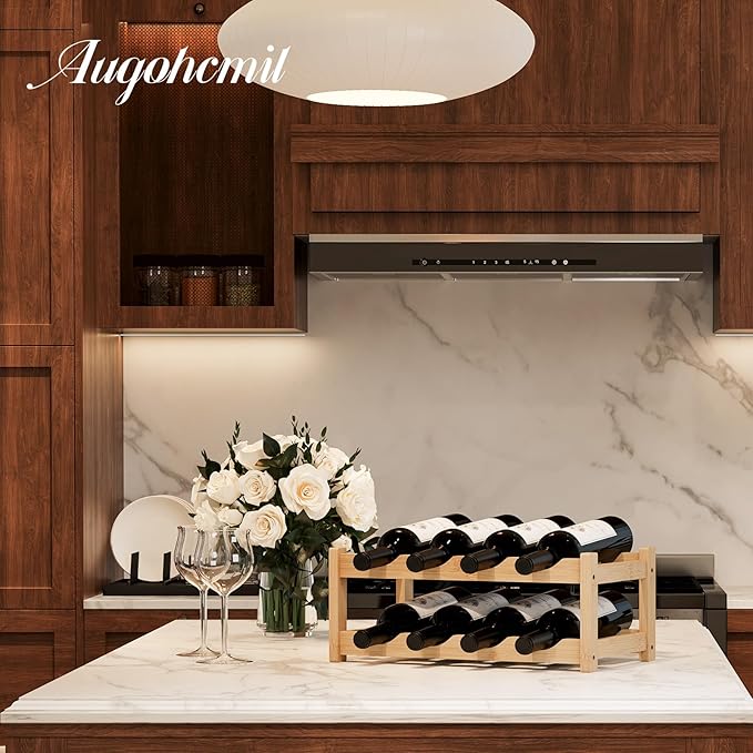 Wine Rack竊똁amboo Wine Storage Cabinet Shelf竊똂ountertop Wine Shelf- Freestanding Wine Holder for Kitchen & Pantry (Natural, 2-Tier)