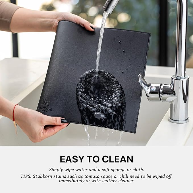 Baroyal Faux Leather Placemats Set of 4 Vinyl Washable Wipeable Table Mats for Kitchen Dining Table Heat Resistant Waterproof Modern Indoor/Outdoor Placemats Non-Slip Easy Clean Place Mats (Black)