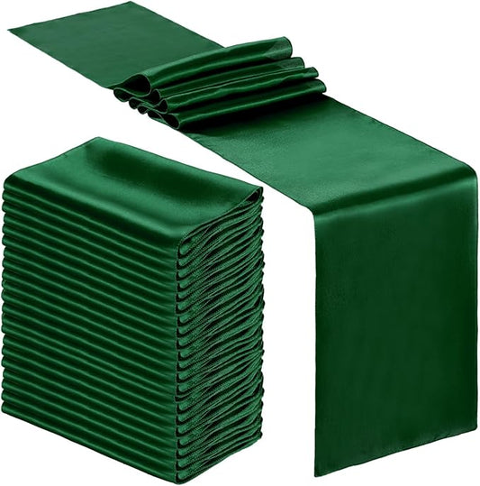 Bencailor 24 Pcs Dark Green Satin Table Runner Bulk 12 x 108 Inches Long Table Runners Bright Smooth Fabric Tablecloth for Wedding Banquet Birthday Valentines St Patrick's Day Party Decorations