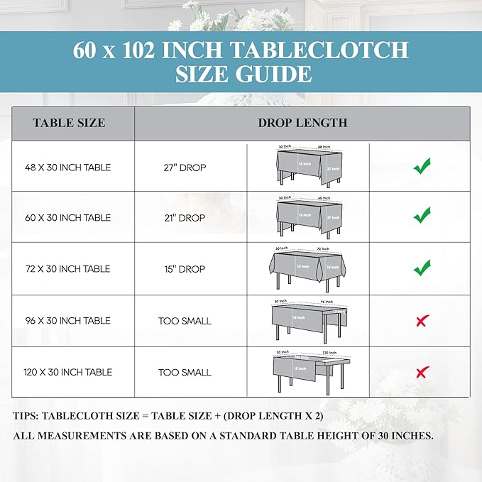 VidaFete Tablecloth 60 * 102inch 10 Pack Rectangle Table Cloth Polyester, Stain Wrinkle Resistant Dining Table Cover for Kitchen Dinning Party Wedding Rectangular Tabletop Buffet Decoration(White)