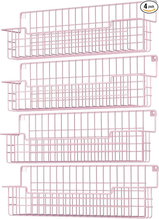 Spice Rack, 4-Pack Seasoning Organizer Wall Mounted for Kitchen Storage Organization, Metal Spice Holder Shelf for Cabinet, Pantry, Pink