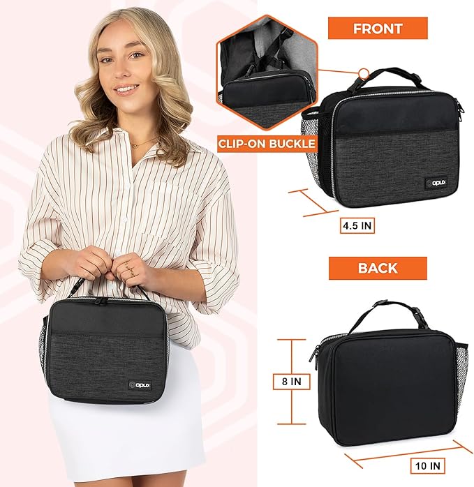 opux Insulated Lunch Bag Kids, Lunch Box for School Boy Girl, Leakproof Small Reusable Compact Soft Mini Cooler Bag, Toddler Small Lunch Boxes Kit Pail with Front Side Pockets (Charcoal)