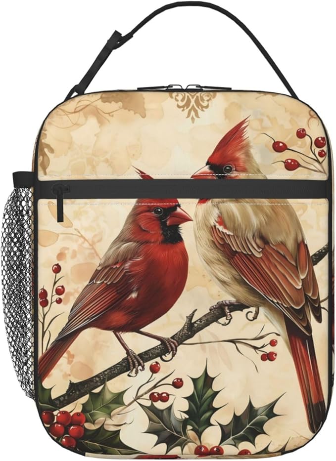 VANZEV Elegant Cardinal Bird Print Insulated Lunch Box Gifts for Kids Adults Graceful Red Animal Design Reusable Portable Lunchbox Cooler Lunchbag for Work Picnic School Travel or Hiking