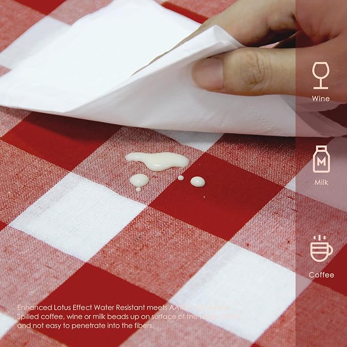 BALCONY & FALCON Rectangle Gingham Table Cloth ??Water-Resistant Cotton Blend, Spill-Proof & Washable Checkered Tablecloth for Kitchen, Dining, Picnic, Party (Red White, 55x71 Inch)
