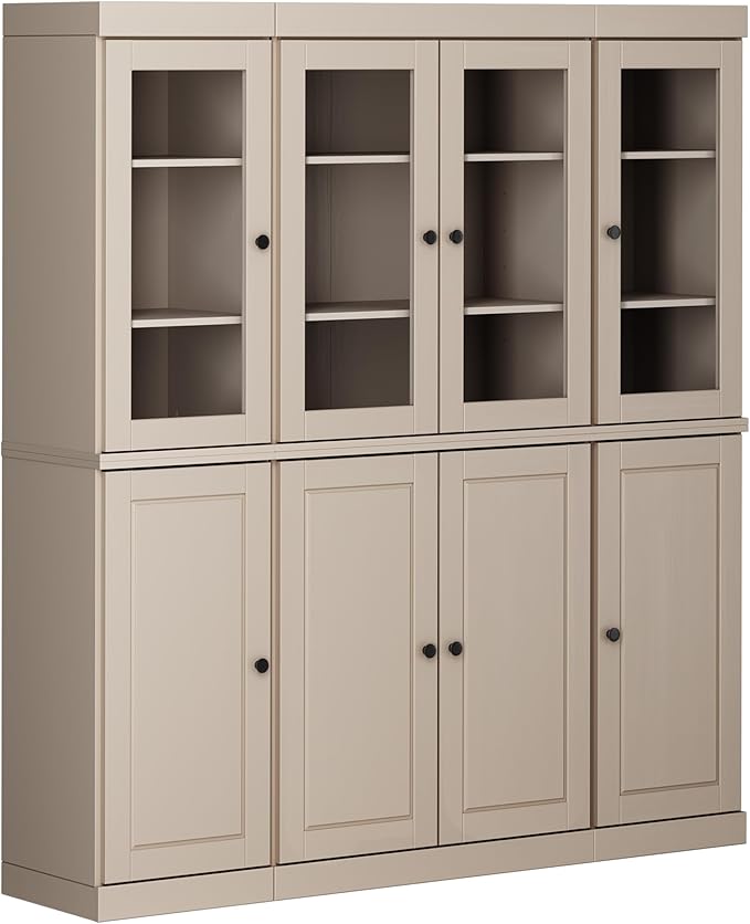 Palace Imports 100% Solid Wood Kitchen Pantry Storage - China Cabinet -Beige, 65" w x 71.5" h x 15.5" d, Adjustable Shelves, Renewable Eco-Friendly Wood, Made in Brazil