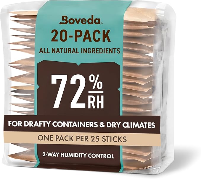 Boveda 72% Two-Way Humidity Control Packs For Wood Humidifier Boxes ??Size 60 ??20 Pack ??Moisture Absorbers ??Humidifier Packs ??Hydration Packets in Resealable Bag