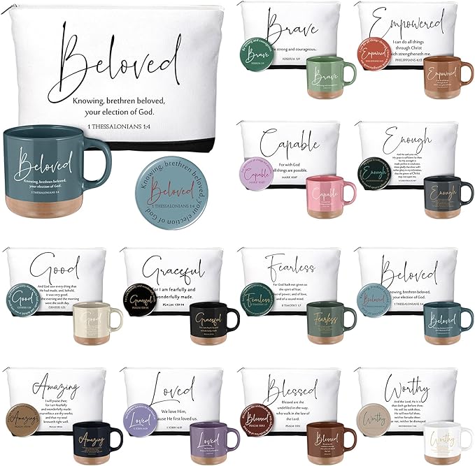 36 Pcs Inspirational Christian Gift for Women Bulk 13 oz Ceramics Bible Verse Coffee Mugs Religious Makeup Bags Compact Mirrors Church Gift for Mom Wife Godmother Teacher(Colorful)