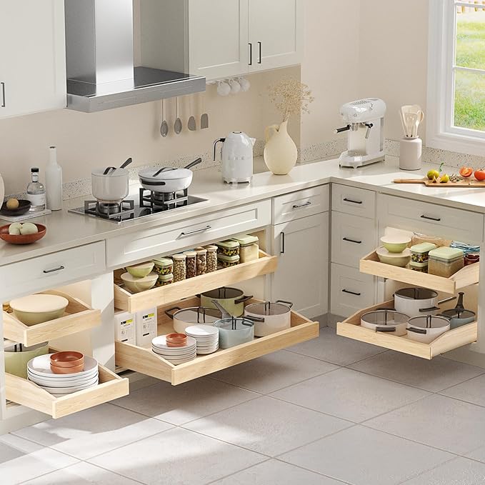 LOVMOR Pull Out Cabinet Organizer 13쩍?쓂 x 21?쒭, Cabinet Pull Out Shelves with Soft Close, Pull Out Shelf, Cabinet Drawers Slide Out for Kitchen Base Cabinets