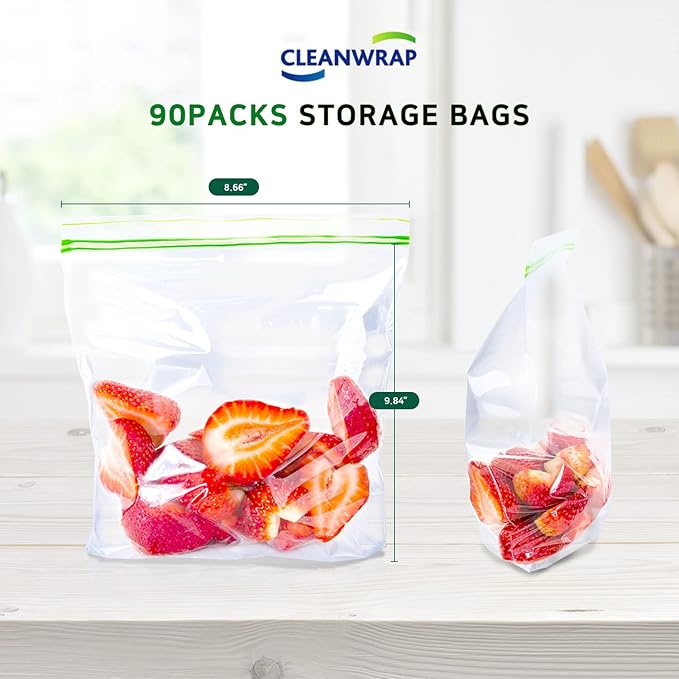 CLEANWRAP Food Storage Roll Bags (9.84 * 13.78-200 PCS) + Zipper Bag (Medium 90 Bags) | Food Plastic Bags, Mini Plastic Bags, Plastic Bread Bags, Roll Plastic Bags, Plastic Produce Bag