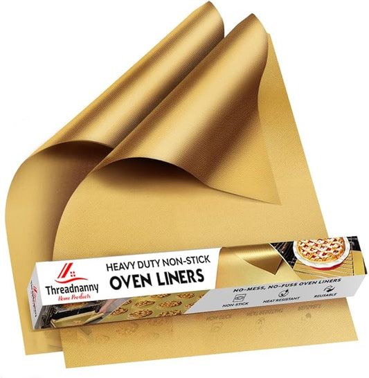Gold 2 Pack Large Thick Heavy Duty Non Stick Teflon Oven Liners Mat, 17"x 25" BPA and PFOA Free, for Bottom of Electric Oven Gas Stove Microwave Charcoal or Gas Grills