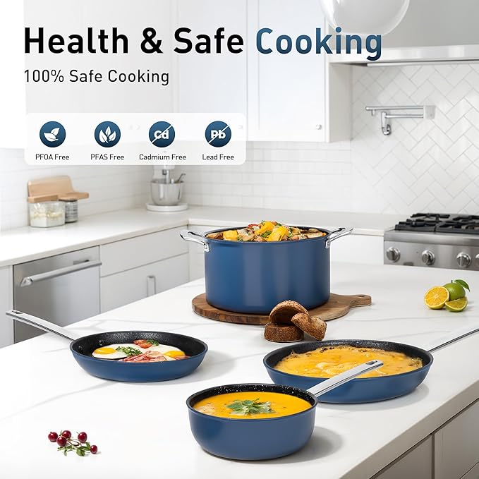 MAISON ARTS Non stick Cookware Sets, 6 Piece Induction Pots and Pans Set, Non-Toxic Deep Frying Pan Suitable for All Stove