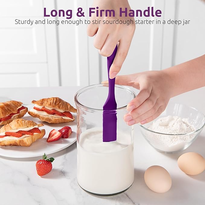 U-Taste Skinny Silicone Jar Spatula: 600쨘F Heat-Resistant Food-Grade 10in Long Narrow Sourdough Stirring Stick, Seamless Flexible Peanut Butter Spreader for Scraping Icing Bread Cream, Jam (Purple)
