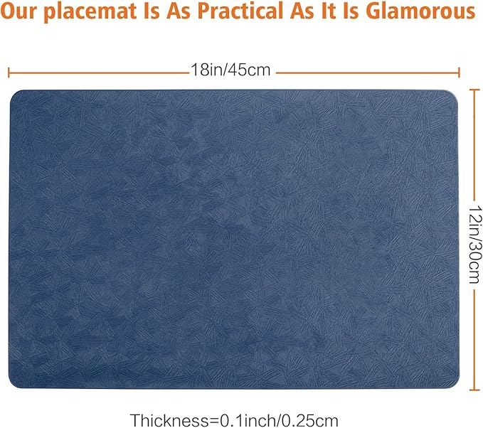 Bxzandya Vinyl Placemats Set of 6 Heat Resistant Easy Clean Non-Slip Place Mats for Dining Table Faux Leather Waterproof Stain Resistant Wipeable Washable PVC Table Mats(6, Blue)