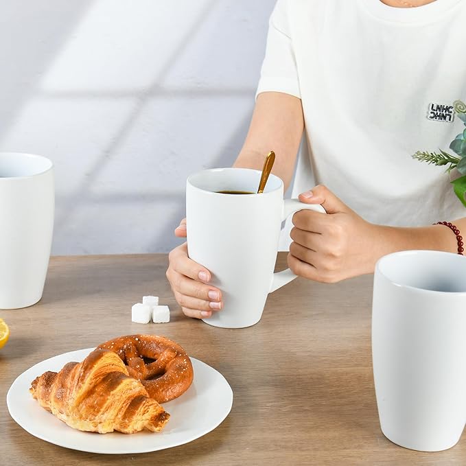 20oz Extra Large Ceramic Tall Coffee Mugs Set for Coffee Tea Hot Cocoa set of 4 Dishwasher & Microwave Safe (Matte white)