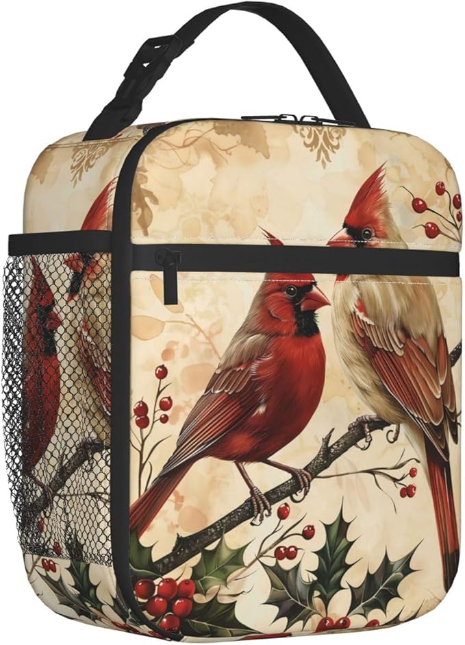 VANZEV Elegant Cardinal Bird Print Insulated Lunch Box Gifts for Kids Adults Graceful Red Animal Design Reusable Portable Lunchbox Cooler Lunchbag for Work Picnic School Travel or Hiking