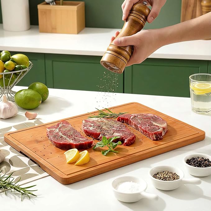 Zarler Bamboo Cutting Boards for Kitchen, 16x11 Durable Wood Cutting Board with Juice Grooves and Handles, Wooden Chopping Borad Set for Meal Prep, 500??Carbonized Bamboo, XL Size, Ideal Kitchen Gift