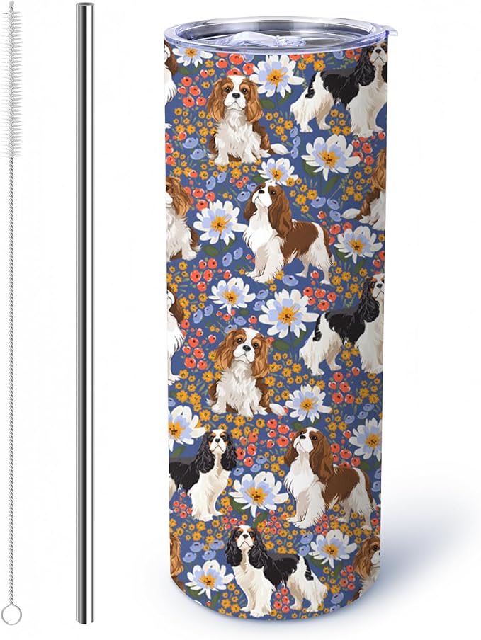 Yogusut Cavalier King Charles Spaniel Gifts for Women, 20oz Stainless Steel Insulated Tumbler Travel Mug Cup with Lid Straw Brush, Gifts for Dog Mom Dog Lover
