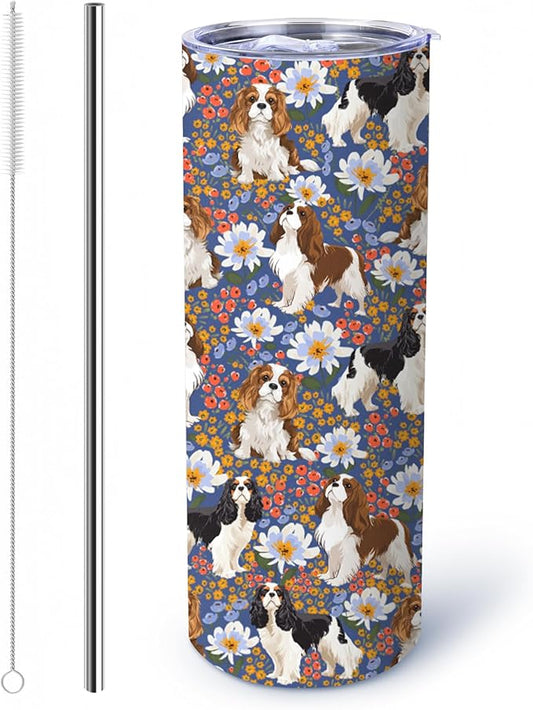 Yogusut Cavalier King Charles Spaniel Gifts for Women, 20oz Stainless Steel Insulated Tumbler Travel Mug Cup with Lid Straw Brush, Gifts for Dog Mom Dog Lover