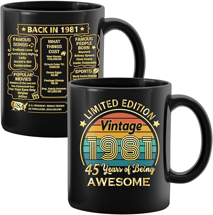 QUPT 45th Birthday Gifts for Women Men, 45th Birthday Gifts for Him, 1981 Birthday Gifts for Women Men, 45 Years Old Gifts, 1981 Birthday Gifts for Her Him, 45th Birthday Presents Coffee Mug