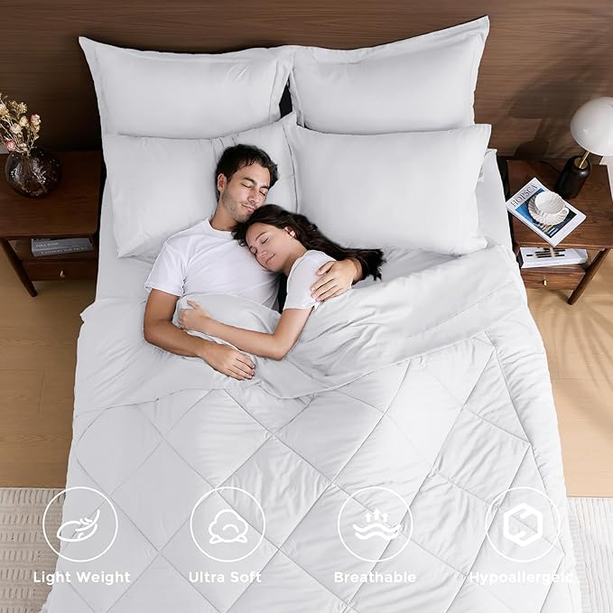 HEVUMYI Full Comforter Set - 7-Piece All Season Bed in a Bag Full, Ultra Soft Bedding Set with Comforter, Flat Sheet, Fitted Sheet, Pillowcases, Pillow Shams, White