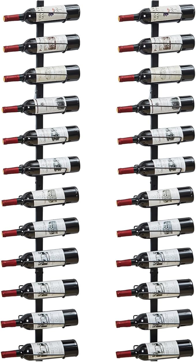 2 Pack 12 Bottle Wall Wine Rack for 24 Wine Bottles, DIY Detachable Wall Mount Wine Rack, Wine Storage Organizer Display Holder Used As One or Four, for Dining Room, Wine Cellar, New Year's Gift