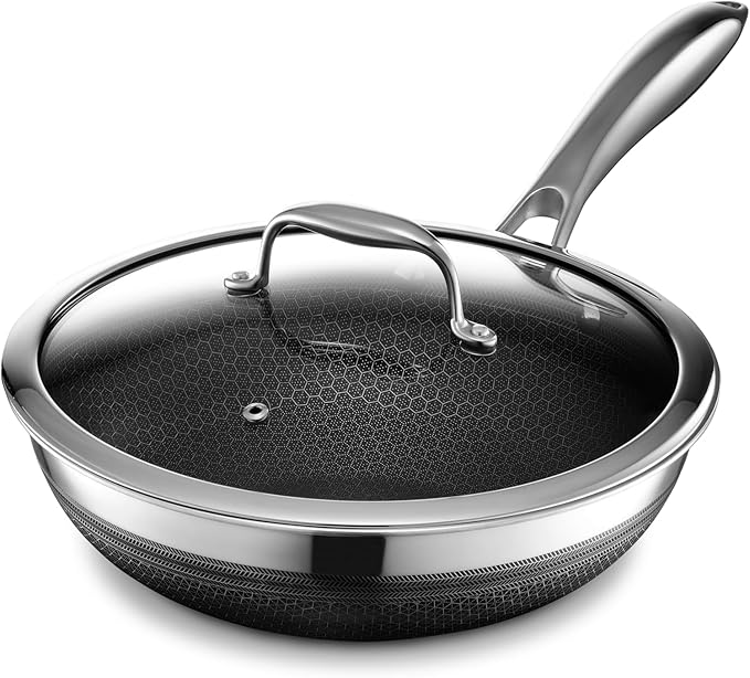 HexClad Hybrid Nonstick 10-Inch Wok with Stainless Steel Lid, Stay-Cool Handle, Dishwasher-Friendly, Oven-Safe Up to 900째F, Induction Ready, Compatible with All Cooktops