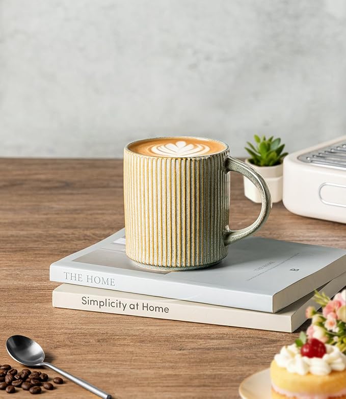 GBhome Coffee Mugs Set for 6, 11oz Coffee Cups with Handle for Man,Woman,Dad,Mom, Stoneware Mugs Sets for Coffee, Latte,Tea, Hot Cocoa, Milk, Dishwasher&Microwave Safe, Desert Sage
