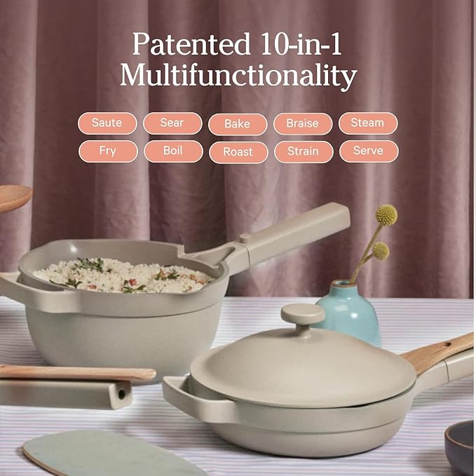 Our Place Mini Always Pan | 8.5" Ceramic Pan with Modular Lid & Beechwood Spatula | Patented 10-in-1 Nonstick, Non-Toxic Cookware Made Without PFAS | Induction & Oven-Safe up to 450째F | Spice