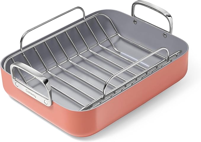 Caraway Roasting Pan - 16x13??Roasting Pan with Rack - Non-Stick Ceramic Coated - Non Toxic, PTFE & PFOA Free - Oven Safe & Compatible with All Stovetops - Perracotta