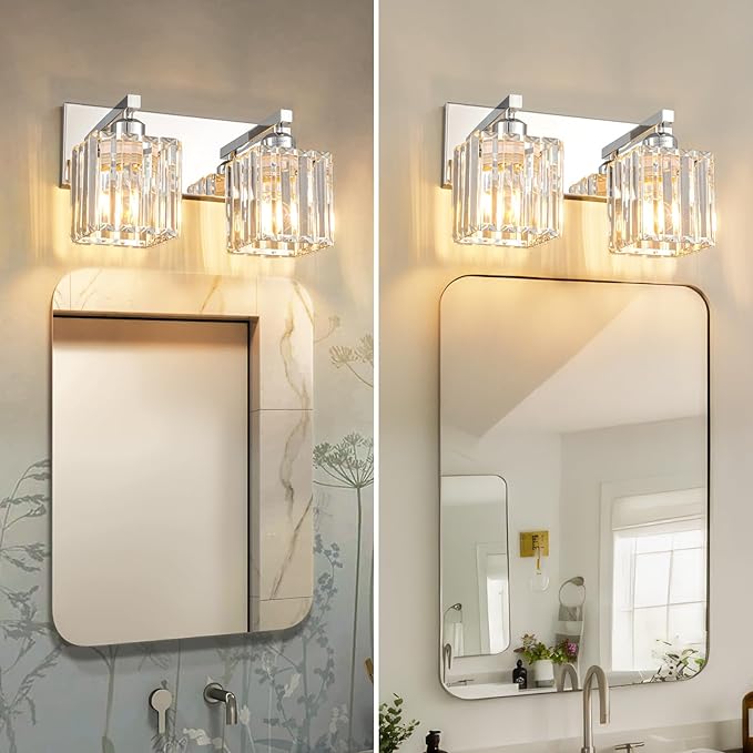 Modern Bathroom Vanity Light 2-Lights Chrome Crystal Bathroom Wall Light Vanity Light Fixturesï¼?2.59-inch Modern Minimalist Design