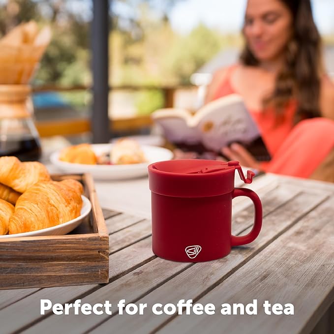 Silipint 16oz Silicone Coffee Mug Tumbler Flip Lid Unbreakable Dishwasher Safe Microwave Oven & Freezer Compatible ??Non-Toxic Reusable Cup for Hot Coffee Tea or Drinks Pack of 4 Classic Red