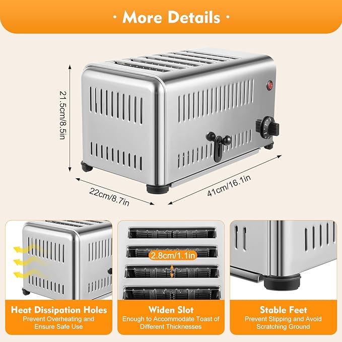 6 Slice Commercial Toaster, 1680W/110V Bread Oven with 2 Modes, Stainless Steel Toast Sandwiches Berad Baking Machine, for Household Kitchen Restaurant Bakery Dessert Store (16.1 * 8.7 * 8.5in)